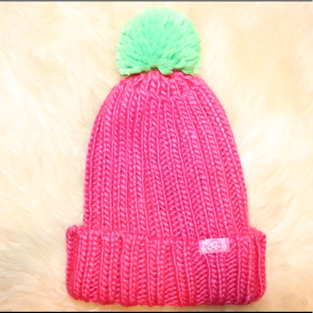 Watermelon pink and green beanie!